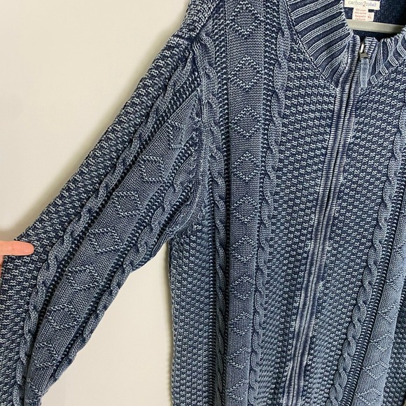 Carbon2Cobalt Stavanger Full Zip 3D Cable Cardigan Nordic Fisherman Linen Cotton - Picture 3 of 10